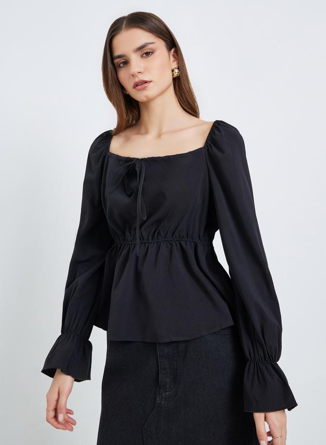 ستايلي بلوزة بياقة مربعة وأكمام طويلة - Image 1